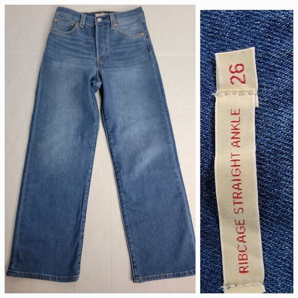 Levis Premium Ribcage Ankle Straight Jeans Womens SZ 26 Button Fly Big E - Picture 1 of 14